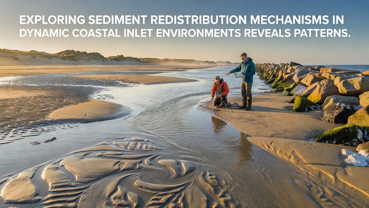Researchers conducting sediment sampling and bathymetric surveys at a tidal inlet