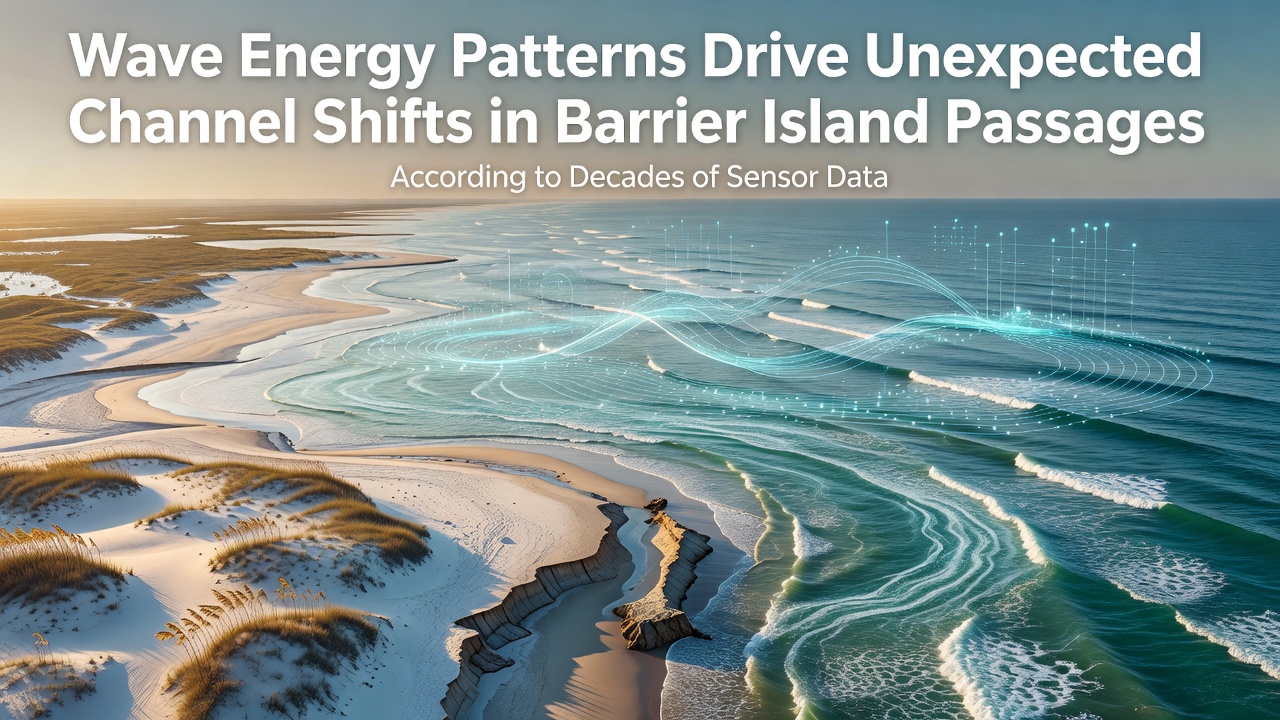 Wave Energy Patterns Drive Unexpected Channel Shifts in Barrier Island Passages According to Decades of Sensor Data